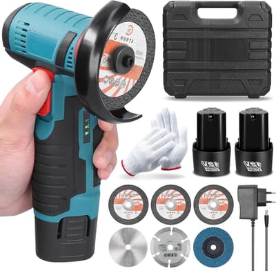 Haakse slijper - Draadloze machine - Slijpen snijden polijsten - Borstelloze motor - 2 accu's 2000 mAh - Blauw