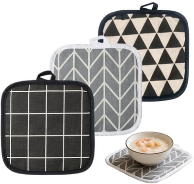 Dailygoods - Set van 3 driehoekige pannenlappen van katoen en linnen, hittebestendige handschoenen en onderzetters voor koken, bakken en serveren