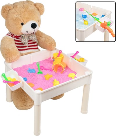 2in1 Kindertafel - Watertafel met Hengel en Vissen - Zandtafel met Zand - Met veel Speelgoed accessoires