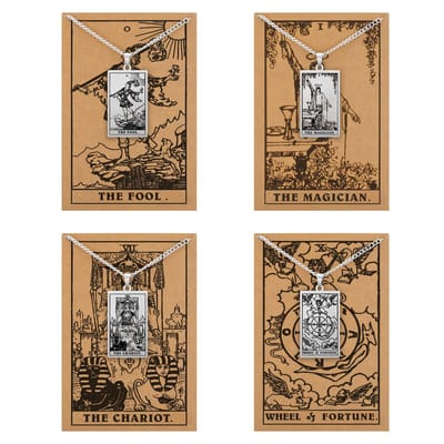 Tarot Ketting 0 | 1 | 7 | 10 bundel - Nieuw Hoofdstuk & Richting - Zilverkleurig Stainless Steel - Inclusief Rider-Waite Kaartjes - 60cm - Pax Amare