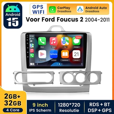 Hexinex Quad-Core autoradio Geschikt voor Ford Focus MK2 MK II 2004-2011 - Draadloos CarPlay, Android Auto, Androdi 15, multimediaspeler, 2GB+64GB