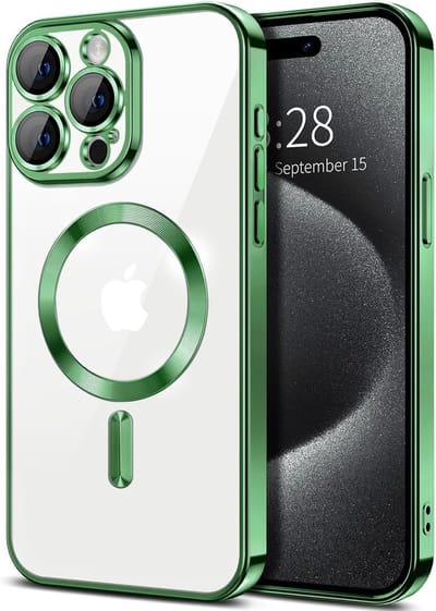 Backcover hoesje Geschikt voor: iPhone 14 Pro Max met geïntegreerde Camera lens bescherming [magnetische hoes] compatibel met MagSafe Dames Heren - Groen