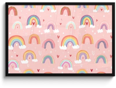 Poster in lijst - Fotolijst 90x60 cm - Posters - Regenboog - Patroon - Pastel - Handgetekend - Posterlijst zwart - Decoratie - Wanddecoratie woonkamer - Muurdecoratie slaapkamer