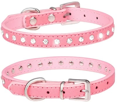 Dailygoods- Halsband Suède Leer - Verstelbaar - Strass Kristallen - Bling Diamanten - Klein/Middelgroot - 100% Gloednieuw - Hondhalsband