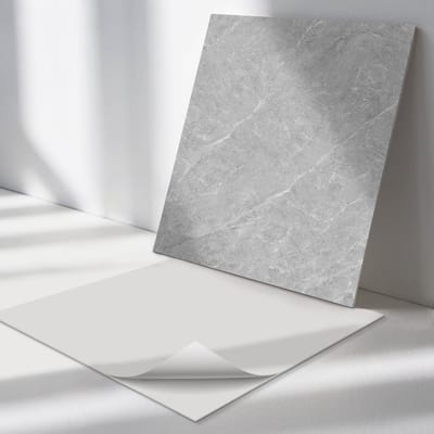 Wallfluent Vinyl Tegels - Natuursteen textuur Zelfklevende Vinyl Tegels - 30 cm x 30 cm - Grijs Vinyl Tegels - Set van 9 - Vierkant PVC Tegels - Texturen Plaktegels - Vinyl Wandtegels - Plaktegels Keuken en Badkamer