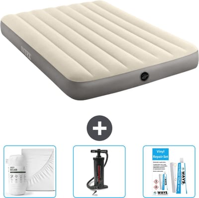 Intex Luchtbed - Twijfelaar - 137 x 191 x 25 cm - Beige - Inclusief Hoeslaken - Pomp en Reparatieset