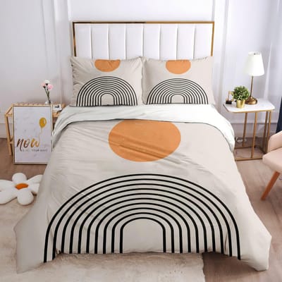Mid Century Modern Dekbedovertrek Set King Abstract Geometrisch Balans Vormen Regenboog Zon Cirkels Boho Dekbedovertrek Beddengoed Sets AU King(245*210cm)3pcs