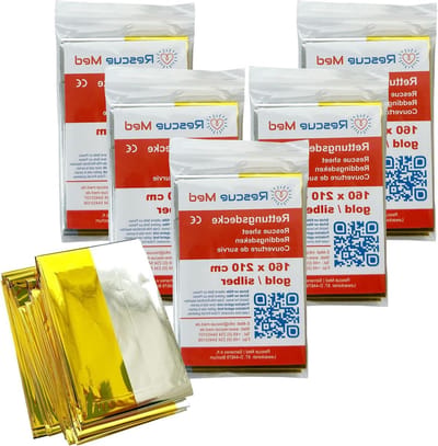 Reddingsdeken Goud Zilver - Nooddeken EHBO - Survival Buiten - Dubbele Warmteregulatie - 5 stuks 160x210cm - Goud/Zilver
