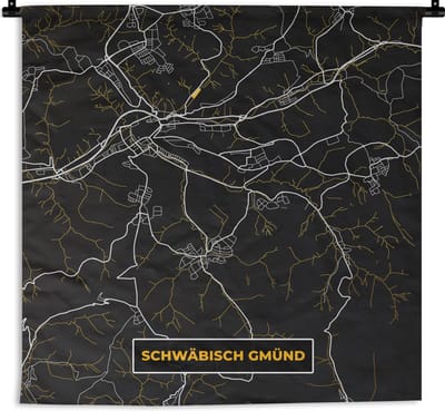 Wandkleed - Wanddoek - Black and Gold – Stadskaart – Schwäbisch Gmünd – Duitsland – Plattegrond – Kaart - 180x180 cm - Wandtapijt