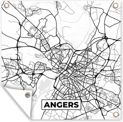 Tuin poster Stadskaart - Plattegrond - Angers - Kaart - Frankrijk - Zwart wit - 200x200 cm - Tuindoek
