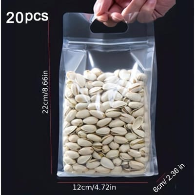 10/20 pièces/Ensemble Sacs en Plastique Transparent à Fermeture Zip avec Poignée Emballages pour Aliments Noix Bonbons Snacks Poches Scellables Réutilisables Sacs Scellés pour la Maison gray