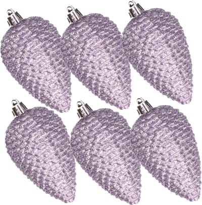 Kerstornamenten dennenappels - 6x st - lila paars - kunststof -8 cm