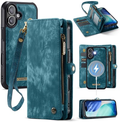CaseMe Hoesje - Geschikt voor iPhone 17 Hoesje - CaseMe 008 2-in-1 Book Case & Back Cover met Portemonnee - Blauw