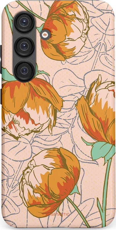 Casetastic hoesje geschikt voor Samsung Galaxy S25 - Dubbellaagse bescherming - Lente pioenroos - Fashion Case - Zand Zilver Okergeel Terracotta