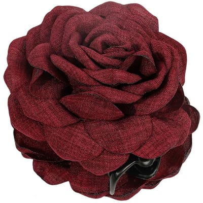 Dames Haarklem 3D Rozenbloem Decor Haarclip Anti-slip Tanden Sterke Grip Achterhoofd Haarklem Accessoires wijnrode kleur