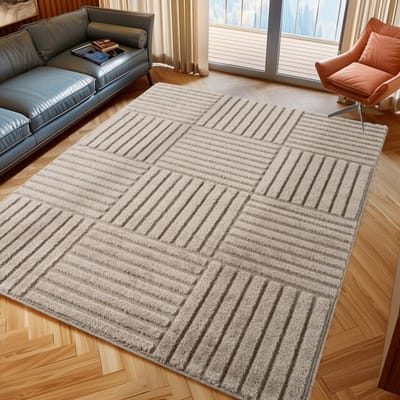 Japandi Art Kubic - Scandinavisch Vloerkleed - Laagpolig Effen - Beige- 80x150 CM
