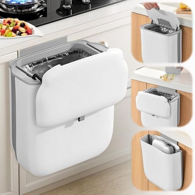 SnelShoppen - Afvalemmer Keuken 10L - Wandafvalbak met Schuifdeksel, Inklapbaar, Ruimtebesparend en Geurloos - Perfect voor Kastdeur, Badkamer, Kantoo