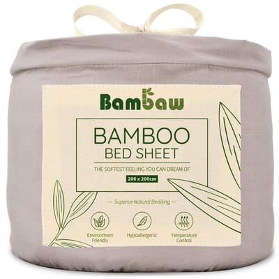 Bambaw Luxe Bamboe 2-Persoons Hoeslaken 200x200cm – Ultra ademende stof – Hypoallergeen – Beddengoed - Grijs