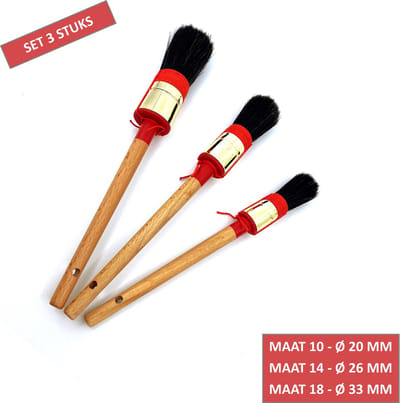 TQ4U Patentpuntkwast Set - Maten 10, 14 en 18 - Rond - Varkenshaar - Alkyd - Voor Alle Verfsoorten - 3 Stuks