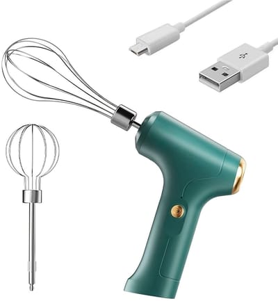 Handmixer | Draadloze elektrische handmixer Geschikt voor thuisgebruik, USB-oplaadbaar, 304 roestvrij staal, Geschikt voorzien van 2 afneembare messen, 3 snelheidsstanden (groen) Geschikt voor bakken in de keuken