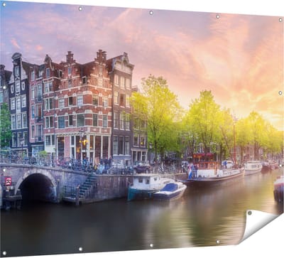 Gards Tuinposter Amsterdamse Grachten - 160x120 cm - Tuindoek - Tuindecoratie - Wanddecoratie buiten - Tuinschilderij