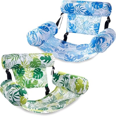 Opblaasbare zwembadmatrassen voor volwassenen, set van 2 drijvende ligstoelen, robuust opblaasbaar zwembadoppervlak voor volwassenen, perfect voor feestjes, zomerse watersporten, strandplezier en drijvende stoelen aan het meer.