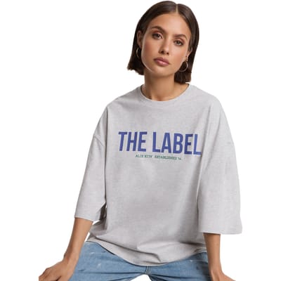 Alix The Label Ladies Knitted The Label Oversized T-shirt Tops & T-shirts Dames - Lichtgrijs - Maat S