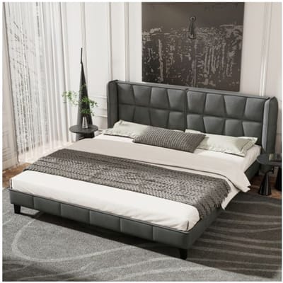 Gestoffeerd bed - MUVOE - 180x200 cm - Comfortabel hoofdbord - Grijs fluweel - 2-persoons grijs