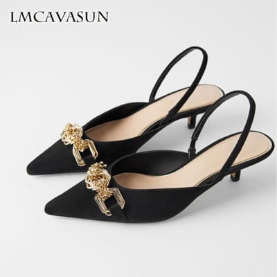 Coherer Chain Dames Jurkschoenen Puntige Neus Dunne Hak Dames Slingbacks 35 zwart