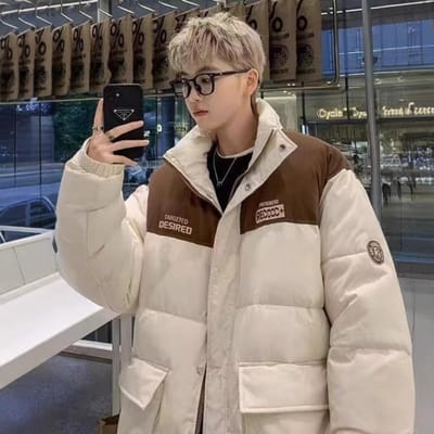 Vêtements d'hiver épais pour hommes rembourrés en coton, couleur contrastée, couple, vêtements de pain, nouveau beau col, veste rembourrée en coton XXL