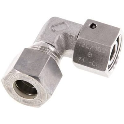 M18x1.5 x 12L RVS Verstelbaar L-Knelfitting 90 graden met Afdichtconus en O-ring 315 Bar DIN 2353 - FL2E-NO-STFP-18-12-LO