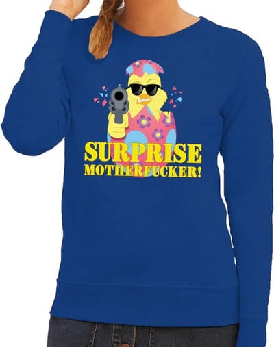 Foute Paas sweater blauw surprise motherfucker voor dames - Pasen trui XS