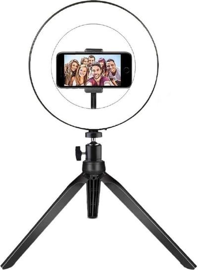 Benson Ronde LED-ringlamp met statief - 20 cm - instelbare kleurtemperatuur - USB-aansluiting