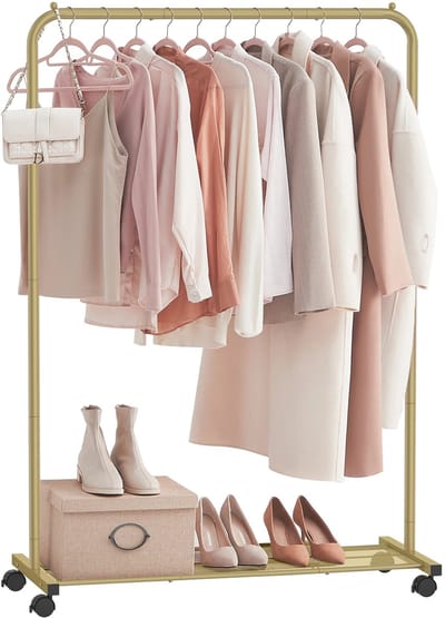 Goud - Kledingrek Op wieltjes - Kledingroller - Kledingrek - Kledinghangers - Kledingrekken - Kledingrek Metaal - Rek - Wandkapstok - Kledingrek Wand - Kleding