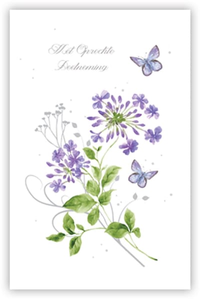 Condoleance kaart "Lila bloemen en vlinders"