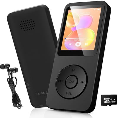 MP3 Speler 32GB - Bluetooth 5.3 - HiFi Muziekspeler - 1,8 Inch TFT Kleurenscherm - Ingebouwde Luidspreker - FM Radio - Spraakrecorder - E-Book - Inclusief Hoofdtelefoon -Uitbreidbaar tot 128GB