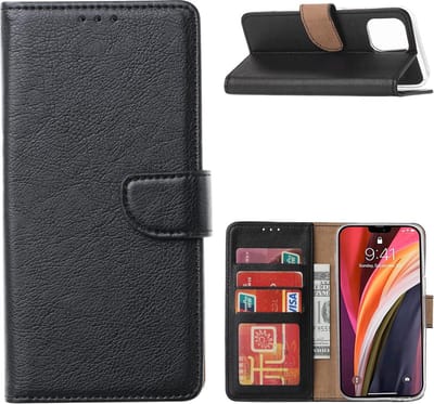 Hoesje Geschikt voor iPhone 12 Pro Max Hoesje met Pasjeshouder cover Zwart