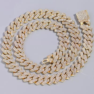 14mm Iced Out Tand Cuban Link Ketting Ketting Voor Mannen Vrouwen 2 Rij Strass Gelegd Miami Ruit Hip Hop Sieraden 7inch Bracelet gray