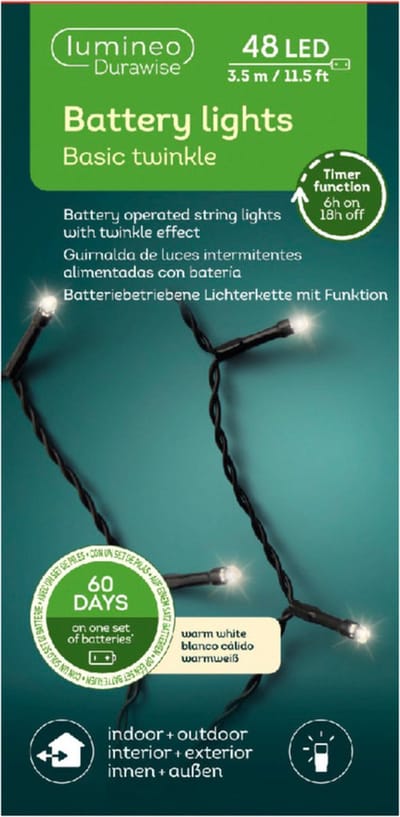 Kerstverlichting - LED - op batterij - 400 cm - buiten - 48 lampjes - boomverlichting