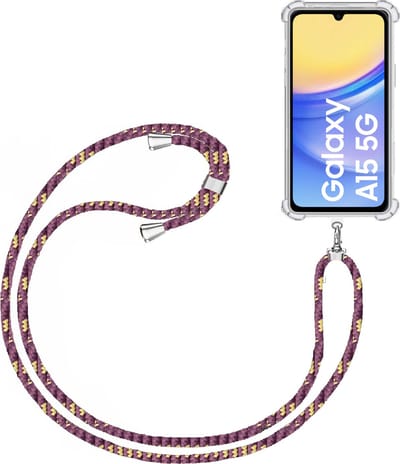 Telefoonkoord + Hoesje Geschikt voor Samsung Galaxy A15 - Lengte Verstelbaar - Telefoonketting - Shock Proof Case - Paars