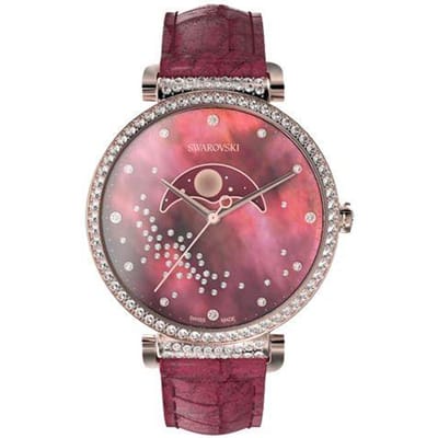 Montre Série Swarovski Mouvement Quartz Bracelet Cuir 36 Mm Cadran Rouge Résistante à l'eau 50M Montres Femmes 5613323 Red Strap brown