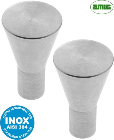 AMIG Meubelknop Kastknop – 2 stuks – rond Ø 25 / 12mm – 40mm hoog – massief RVS AISI 304
