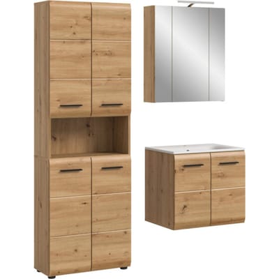 Badcombinatie met extra brede kast - Wastafel en spiegelkast met verlichting - Artisan Oak - 135x185x46cm