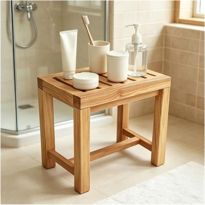 Douchestoel - Badkamerbank Kruk - Comfortabel Zitten - Waterbestendig Teak - 43 Inch Hoog - Natuurlijk Hout