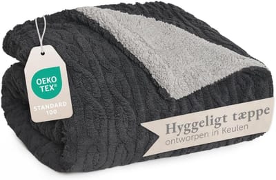 Kabelgebreide Fleece Deken - Oeko-TEX Gecertificeerd - Zacht en Warm - 230x270 cm - Antraciet en Grijs