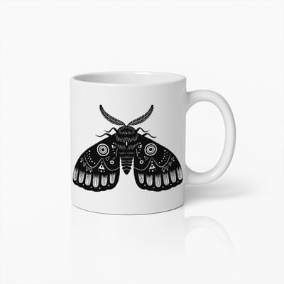 Elegante 330ml Zwarte Mot Ontwerp Mok – Artistieke Monochrome Koffiebeker voor Thuis & Kantoor