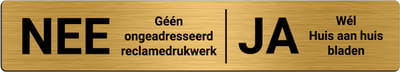 Brievenbusbordje Goud - NEE / JA - 15 x 2,5 cm - ronde hoeken - incl. 3M-tape | Gratis Verzending | Decoporta