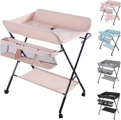 Baby Verschoontafel - Opvouwbaar Meubel - Baby Verzorging - Stevig IJzeren Frame - 80x66x98 cm - Roze