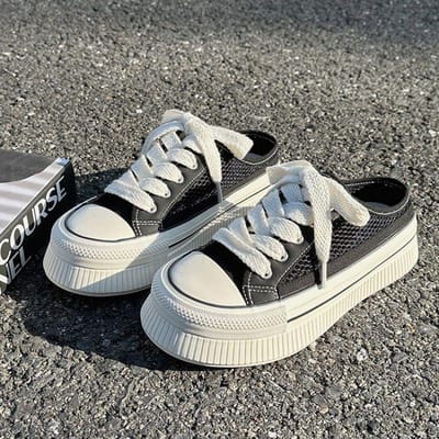 Chaussures en Toile Polyvalentes Chaussures Slip-on Demi-Pantoufles Chaussures de Planche Chaussures Blanches Été pour Femmes Chaussures en Mesh Respirant pour Femmes Chaussures avec Jupe 40 noir