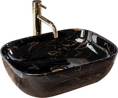 Rea Belinda Black Marble Shiny Opzetwastafel Steen Imitatie 46,5x33,5 cm